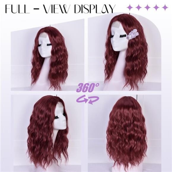 Short Wavy Wigs for Women Burgundy - Picture 4 of 6